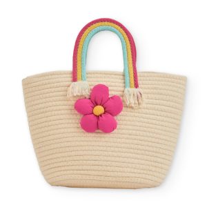 Borsa da bambina in tessuto piano con fiore imbottito